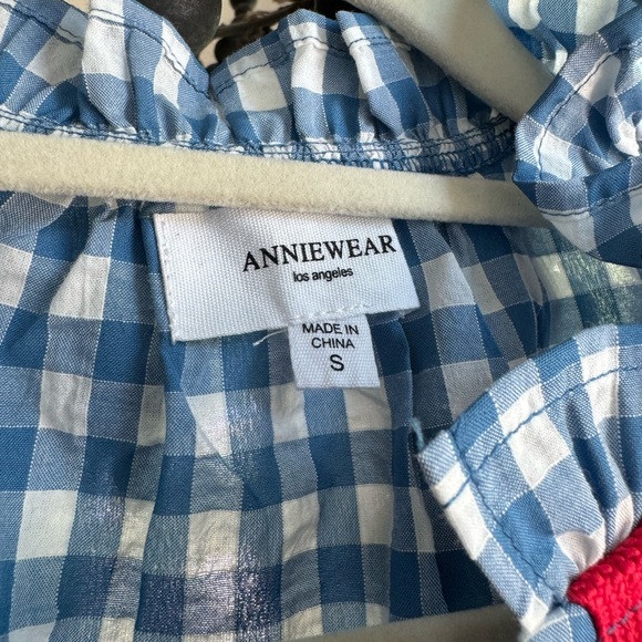 Blue gingham blouse with red rickrack trim - Picture 3 of 3